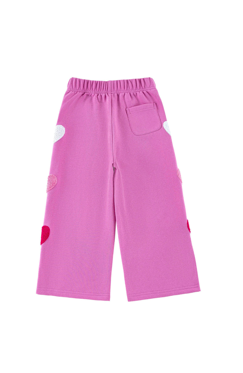 Brushed Fleece Wide Leg Pant with Hearts Patches, Pink