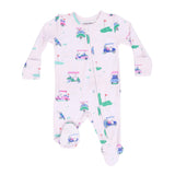 Vintage Golf Carts Pink - 2 Way Ruffle Back Zipper Footie