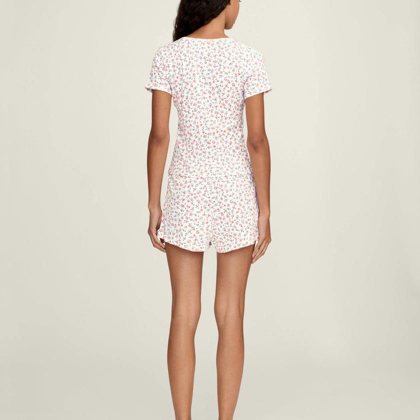 Women's Pointelle T-Shirt in Pink Floral