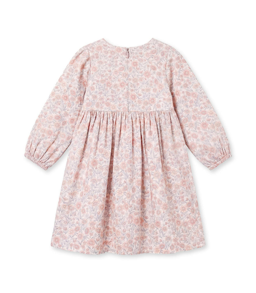 Elora Girl Dress Long Sleeves, Flowery Light Pink