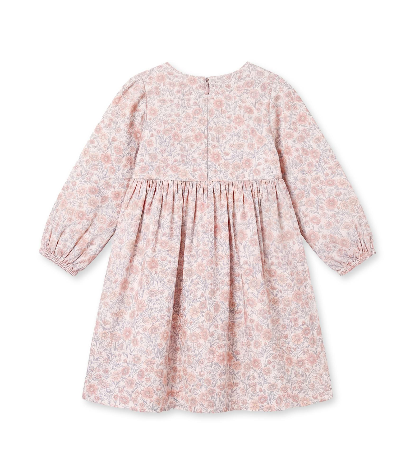 Elora Girl Dress Long Sleeves, Flowery Light Pink