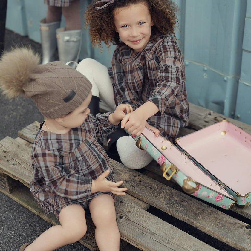 Sweet Plaid Long Puff Sleeve Top & Shorts Set
