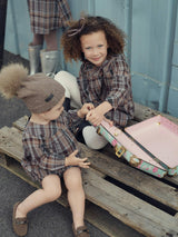 Sweet Plaid Long Puff Sleeve Top & Shorts Set