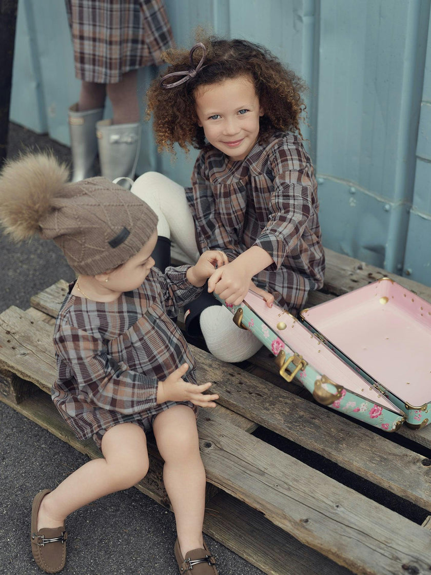 Sweet Plaid Long Puff Sleeve Top & Shorts Set