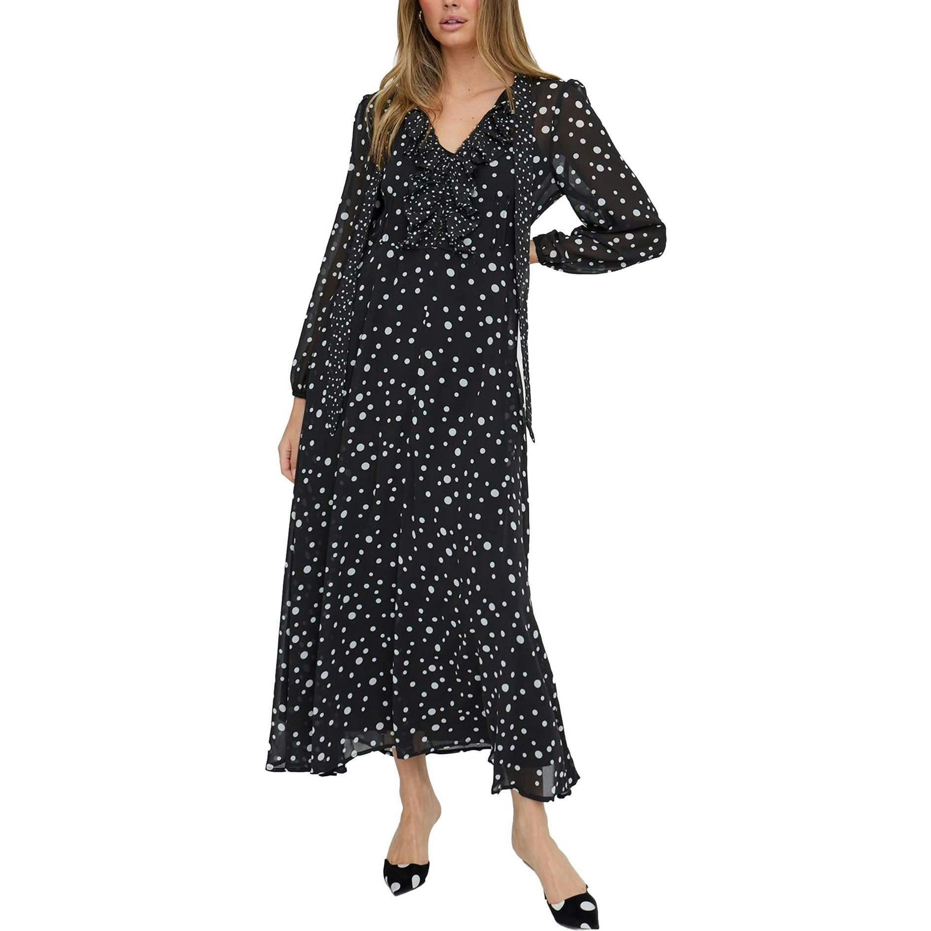 Margot Ruffle Neck Spot Print Maxi Dress