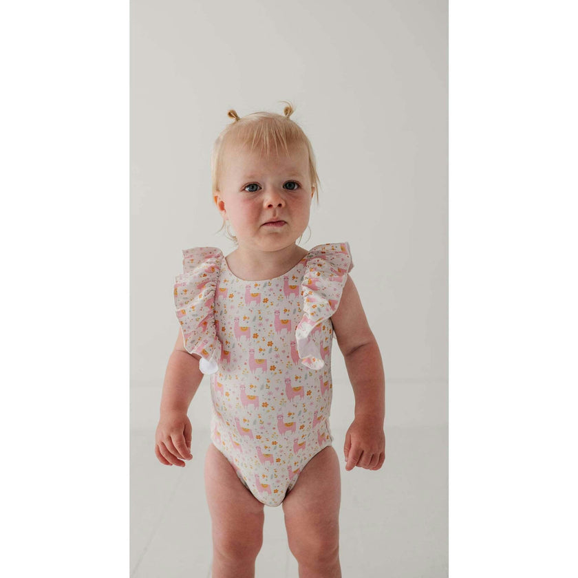 Baby Girl Ruffle Sleeve Cross Back Swimsuit
