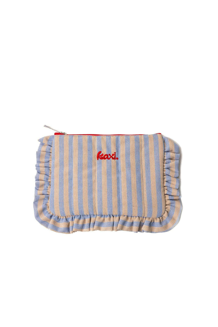 BABY BLUE DENIM STRIPED COSMETIC BAG WITH STAR CHARM