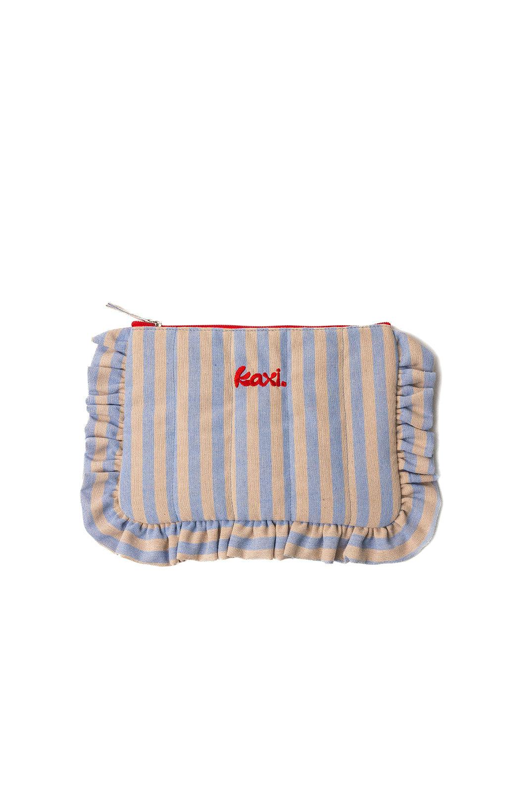 BABY BLUE DENIM STRIPED COSMETIC BAG WITH STAR CHARM