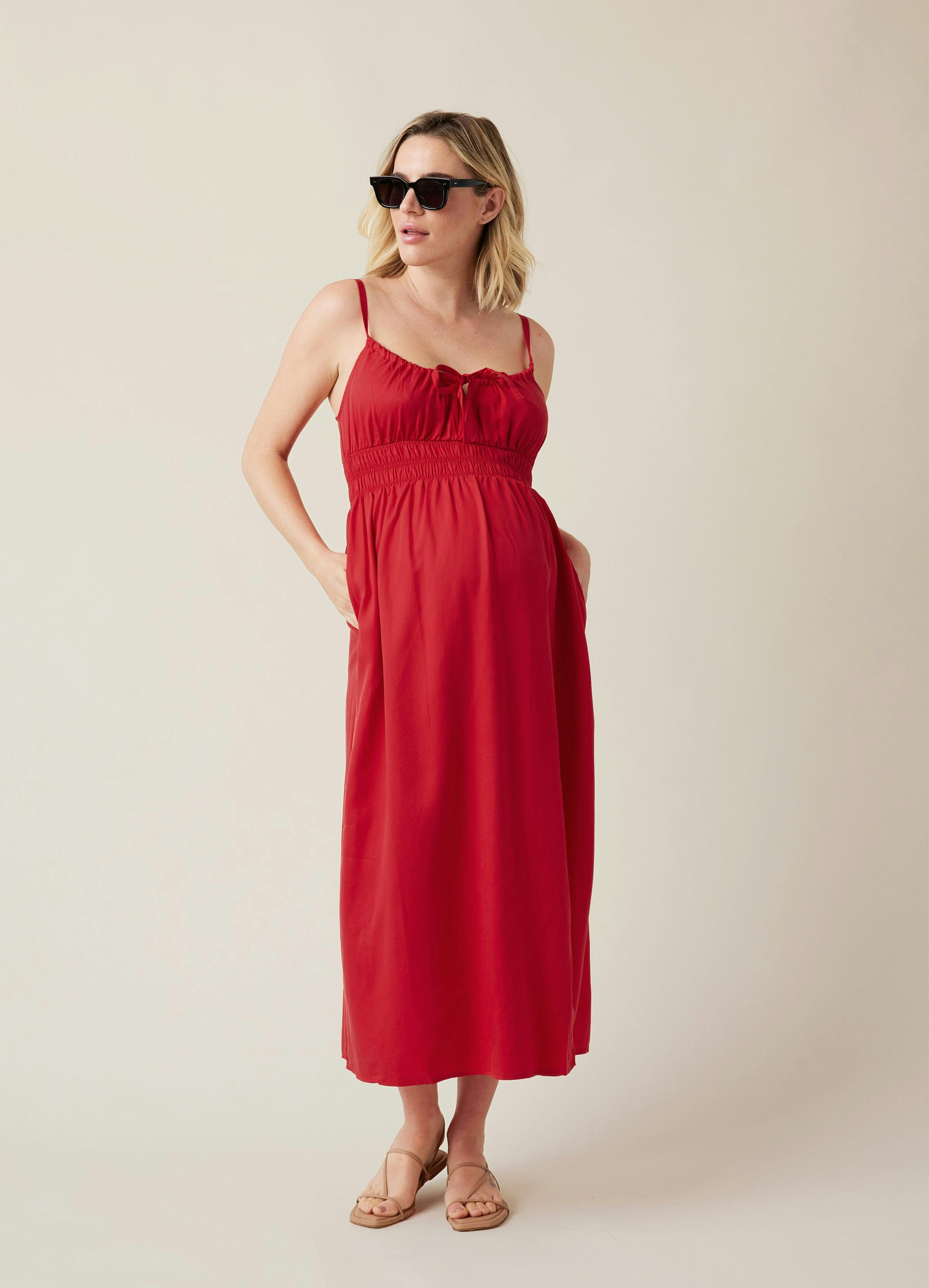 Sleeveless Lyocell Maternity Nursing Midi Dress