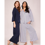 The Olivia Wide Leg Pima Pajama Set in Navy