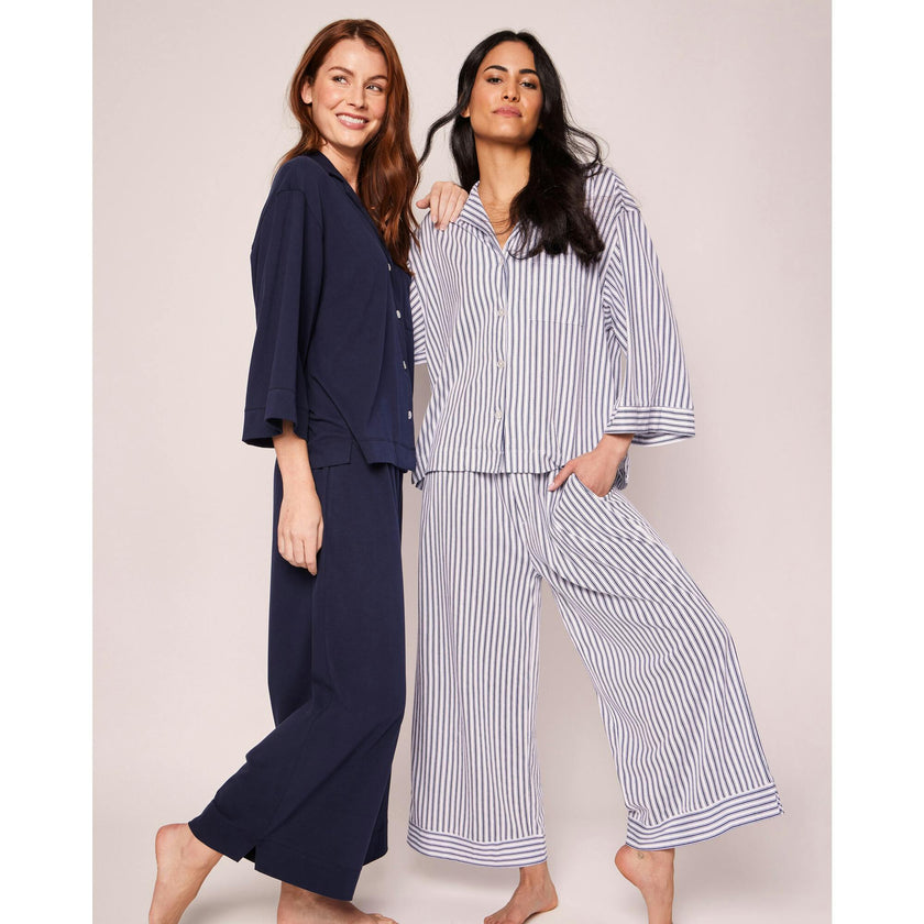 The Olivia Wide Leg Pima Pajama Set in Periwinkle Stripe