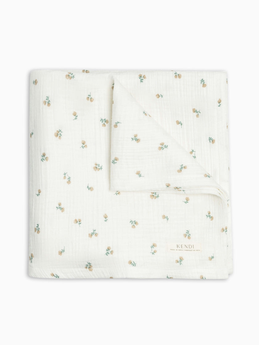 Muslin Swaddle Blanket - Palmer Floral / Dune + Laguna