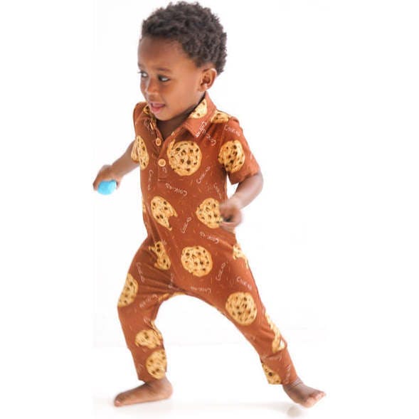 Chocolate Chip Cookies Short Sleeve Collared Romper