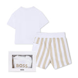 White & Beige Striped Baby Set