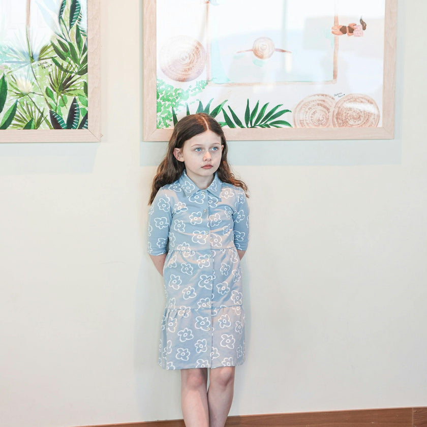 Tiered Flower 3/4 Sleeve Dress