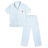 Harbor Stripe Women’s Short Sleeve Crop Pant Set in Light Blue Stripe