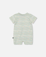 Organic Cotton Romper White Printed Mint Green Lines