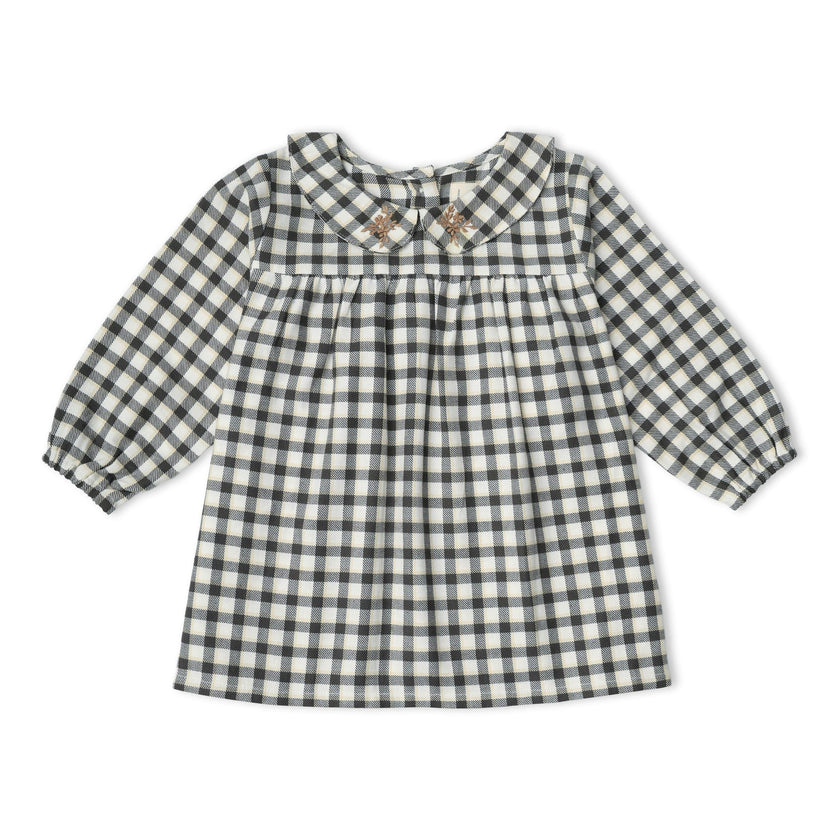 Organic Peter Pan Collar Dress - Charcoal Plaid