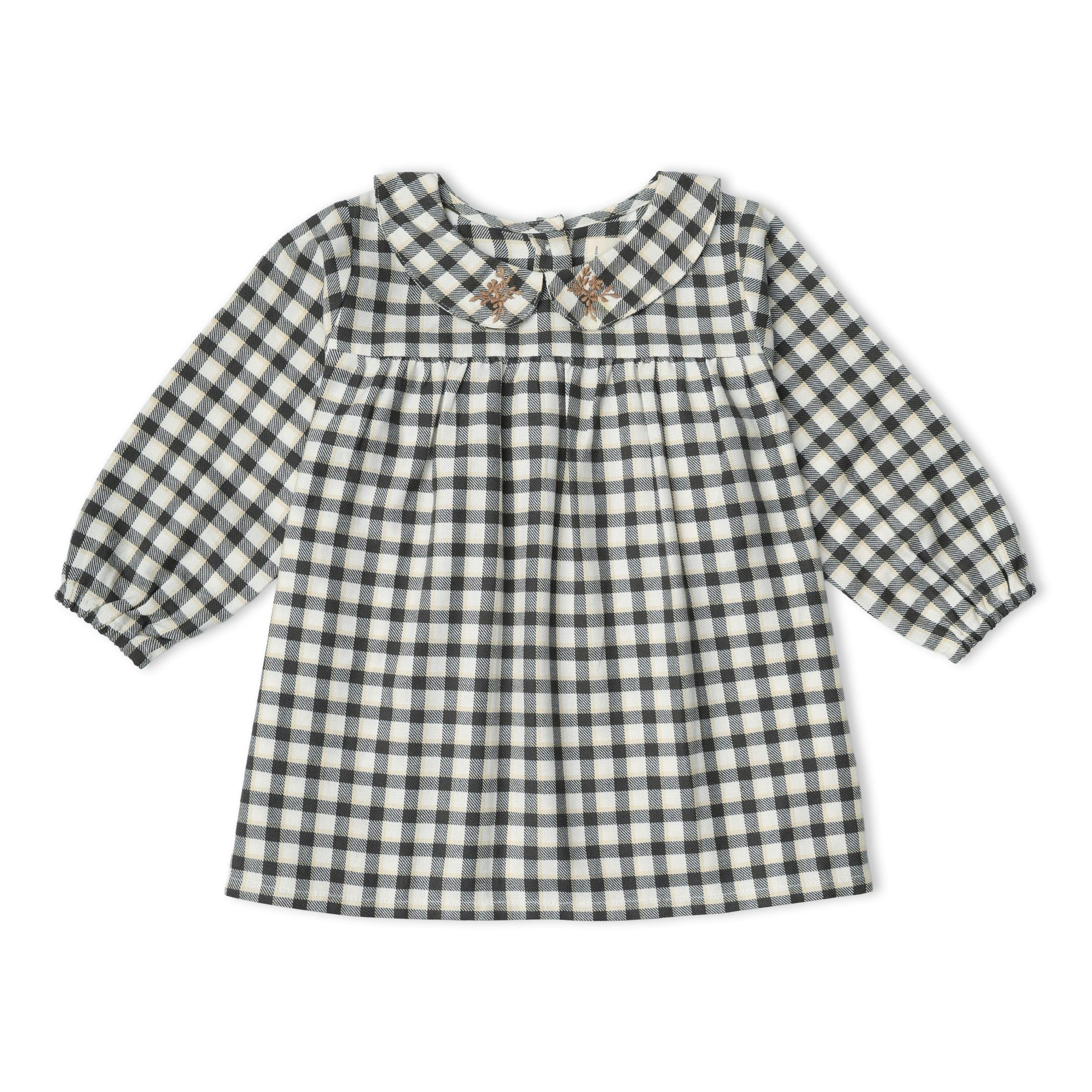 Organic Peter Pan Collar Dress - Charcoal Plaid