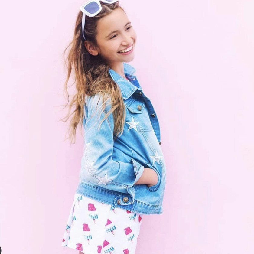 Star Leather Patched Denim Jacket