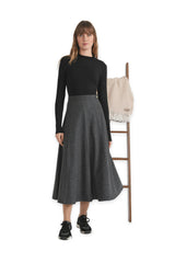 Wool Button Side Midi Skirt