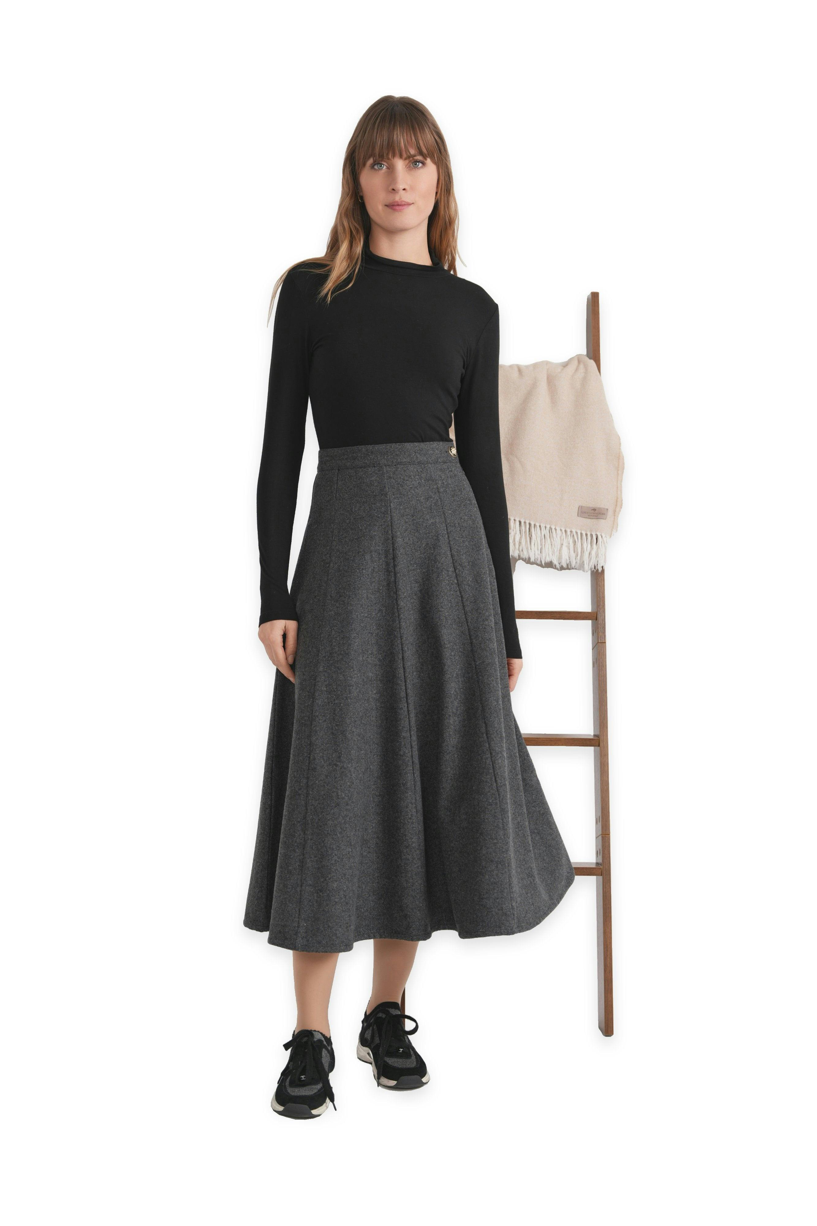 Wool Button Side Midi Skirt