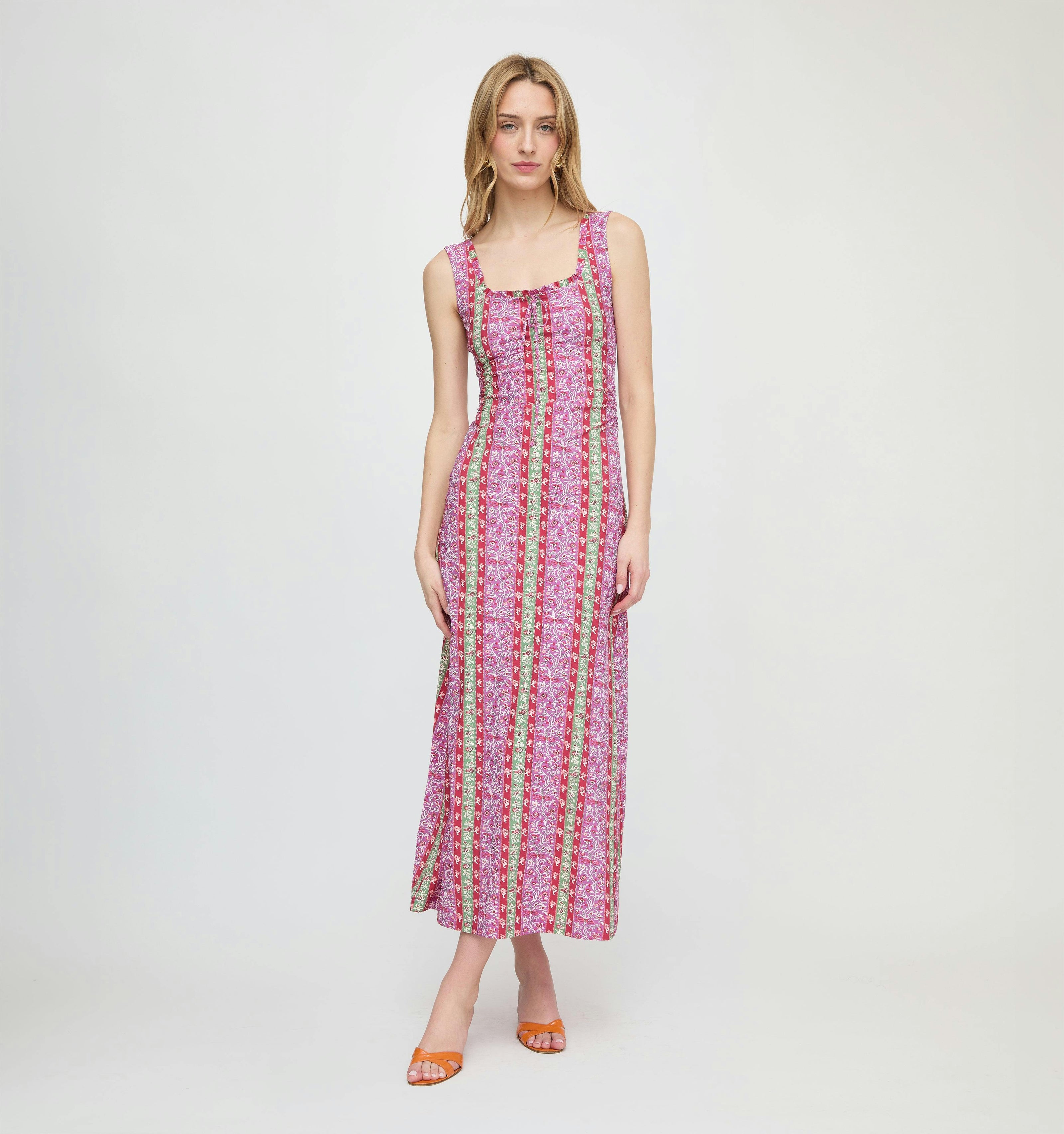 The Coraline Dress - Sunset Etched Floral Stripe