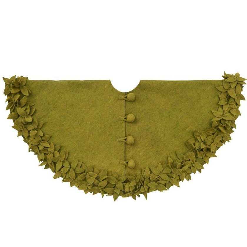 Hand Felted Wool Overlapping Flowers Border Chartreuse XL Christmas Tree Skirt 64"
