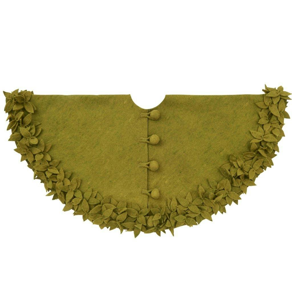 Hand Felted Wool Overlapping Flowers Border Chartreuse XL Christmas Tree Skirt 64