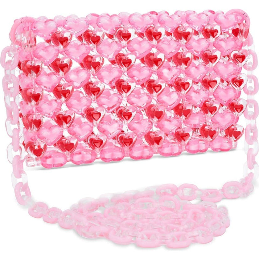 Pink Hearts Beaded Crossbody Bag
