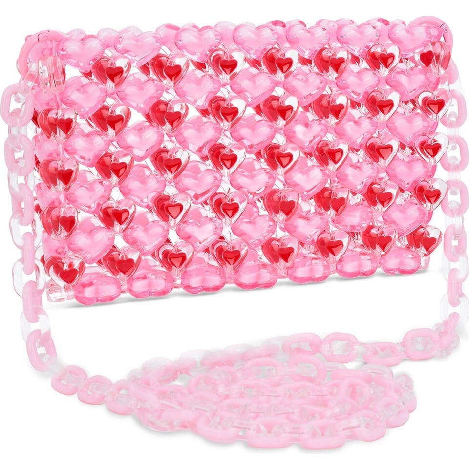 Pink Hearts Beaded Crossbody Bag