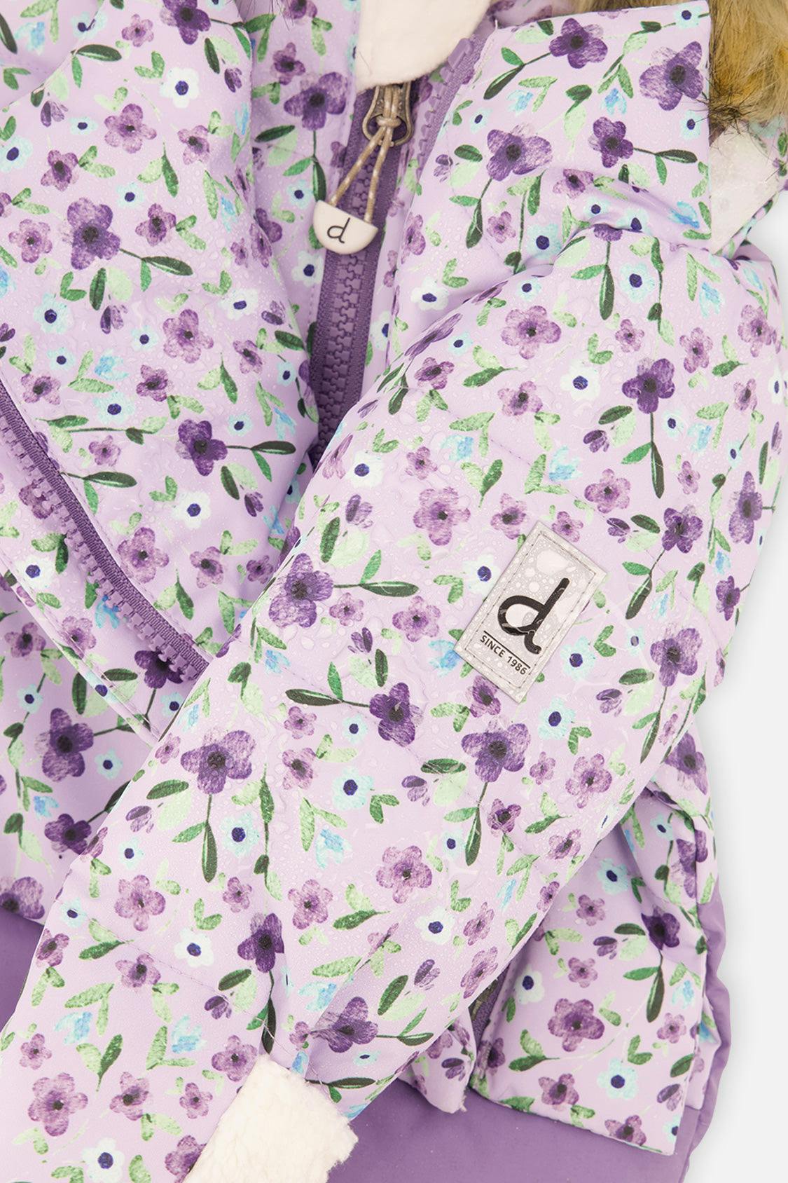 Baby Snug One Piece Snowsuit Adapted For Car Seats Purple Printed Mini Flowers