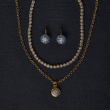 Blue Enamel Bezel Drop Earring