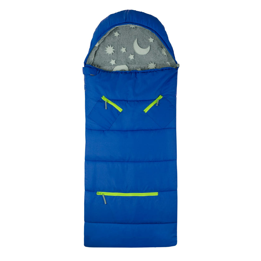 Sleep-N-Pack: Packable Sleeping Bag, Little Kid 3-6 yrs - Surfer Blue/Glow In The Dark Moon & Stars