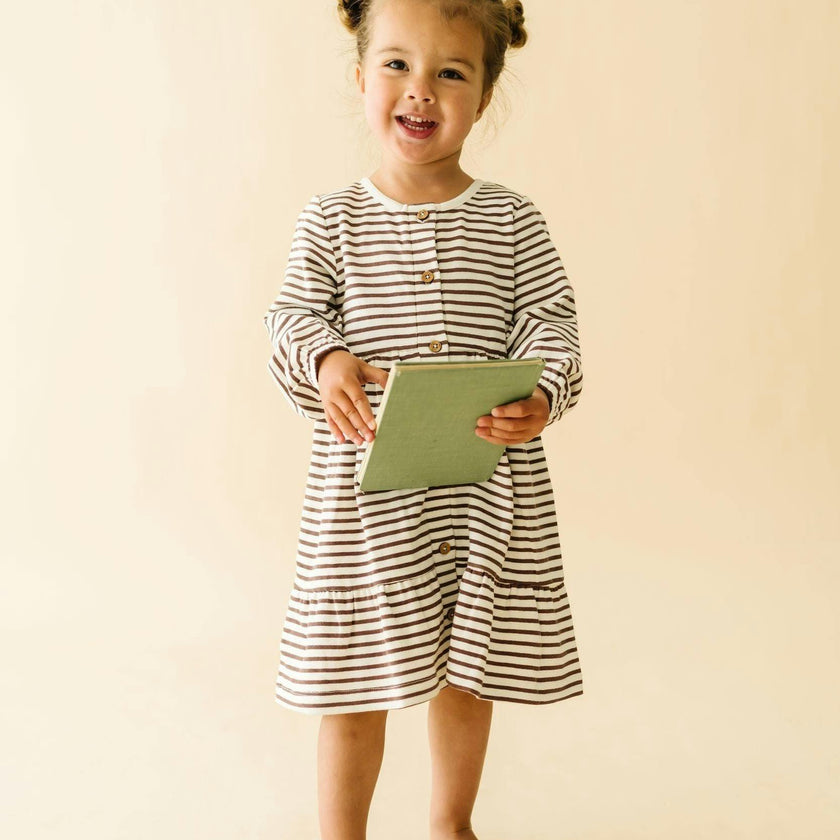 Organic Tiered Dress - Plum Stripes