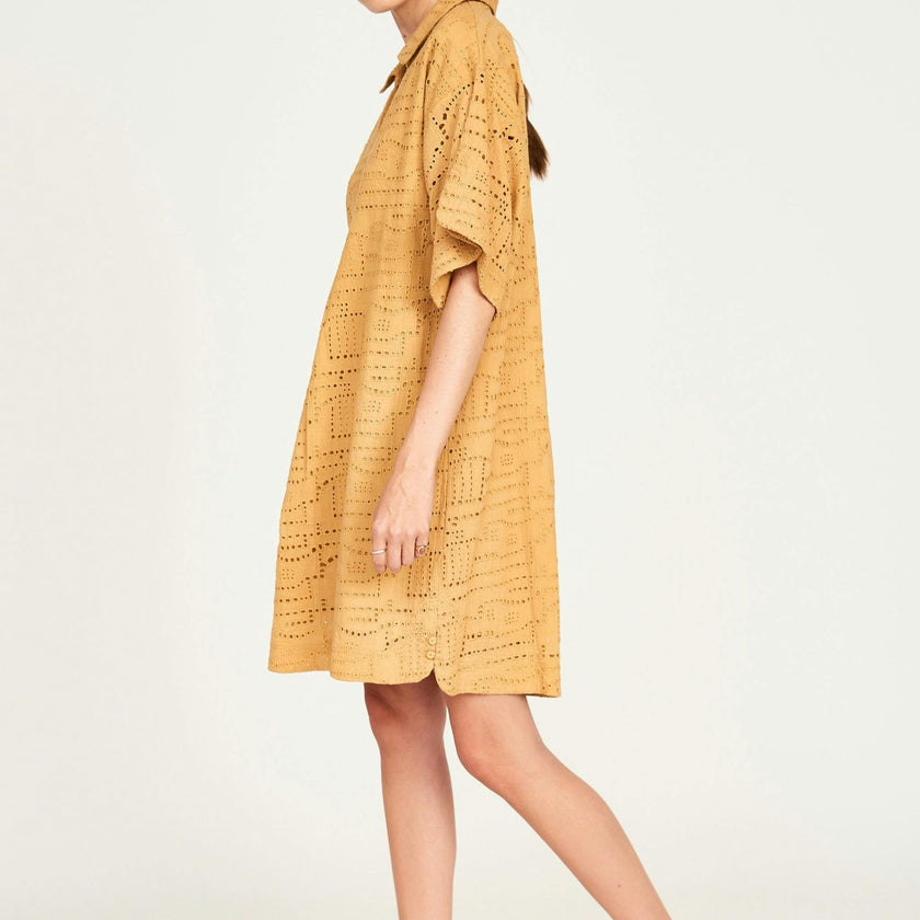 Lanai Popover Dress in Golden Eyelet