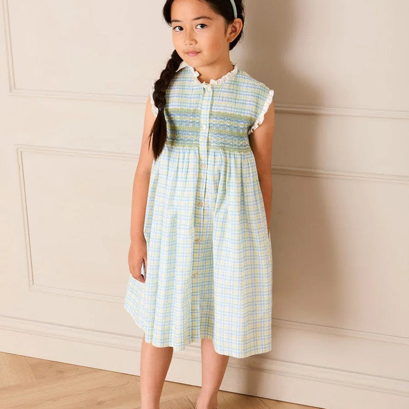 Pip Check Smocked Sleeveless Dress in Green (12mths- 10yrs)