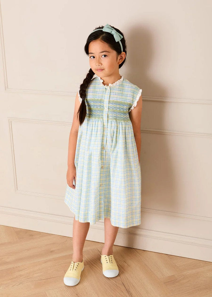 Pip Check Smocked Sleeveless Dress in Green (12mths- 10yrs)