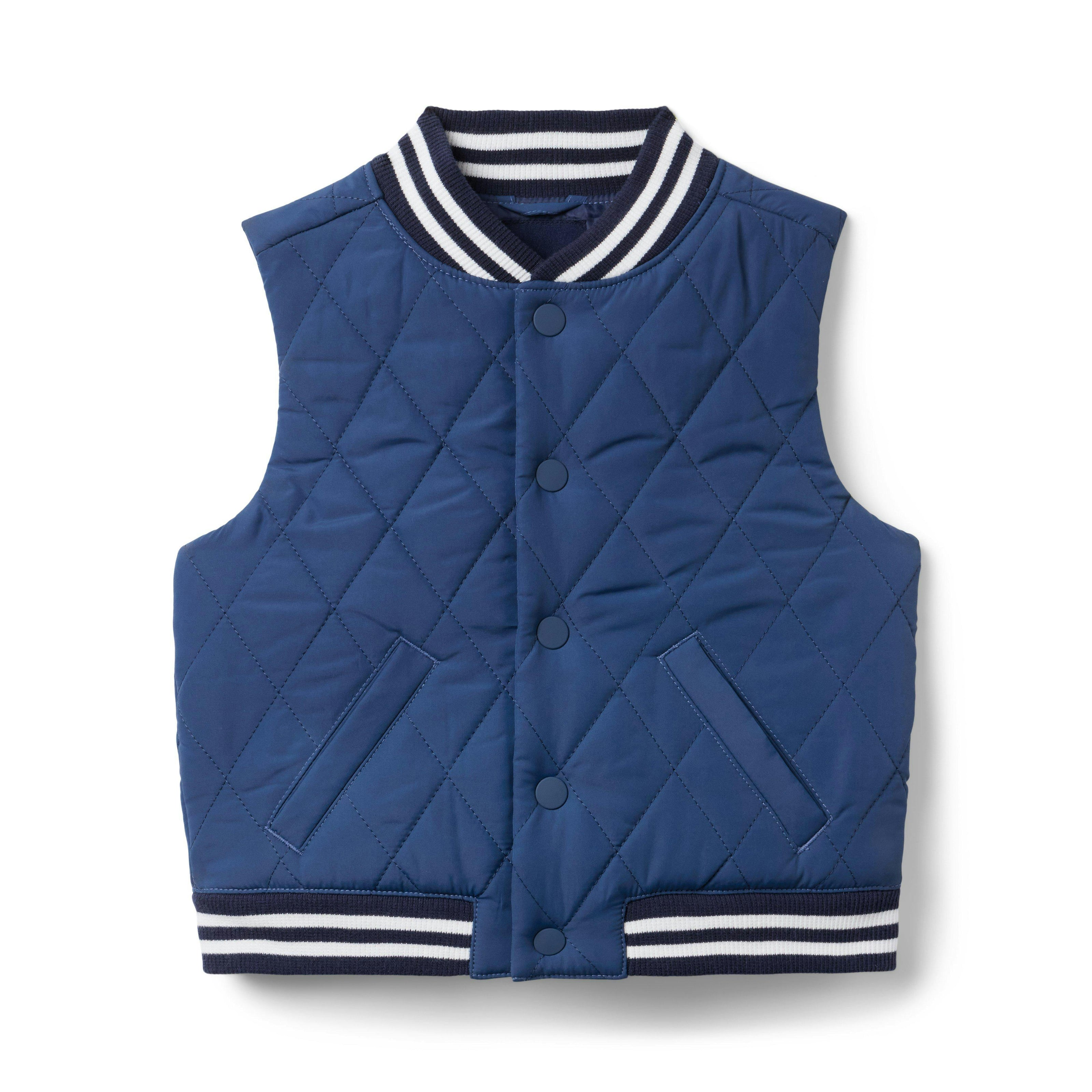 The Varsity Puffer Vest, blue