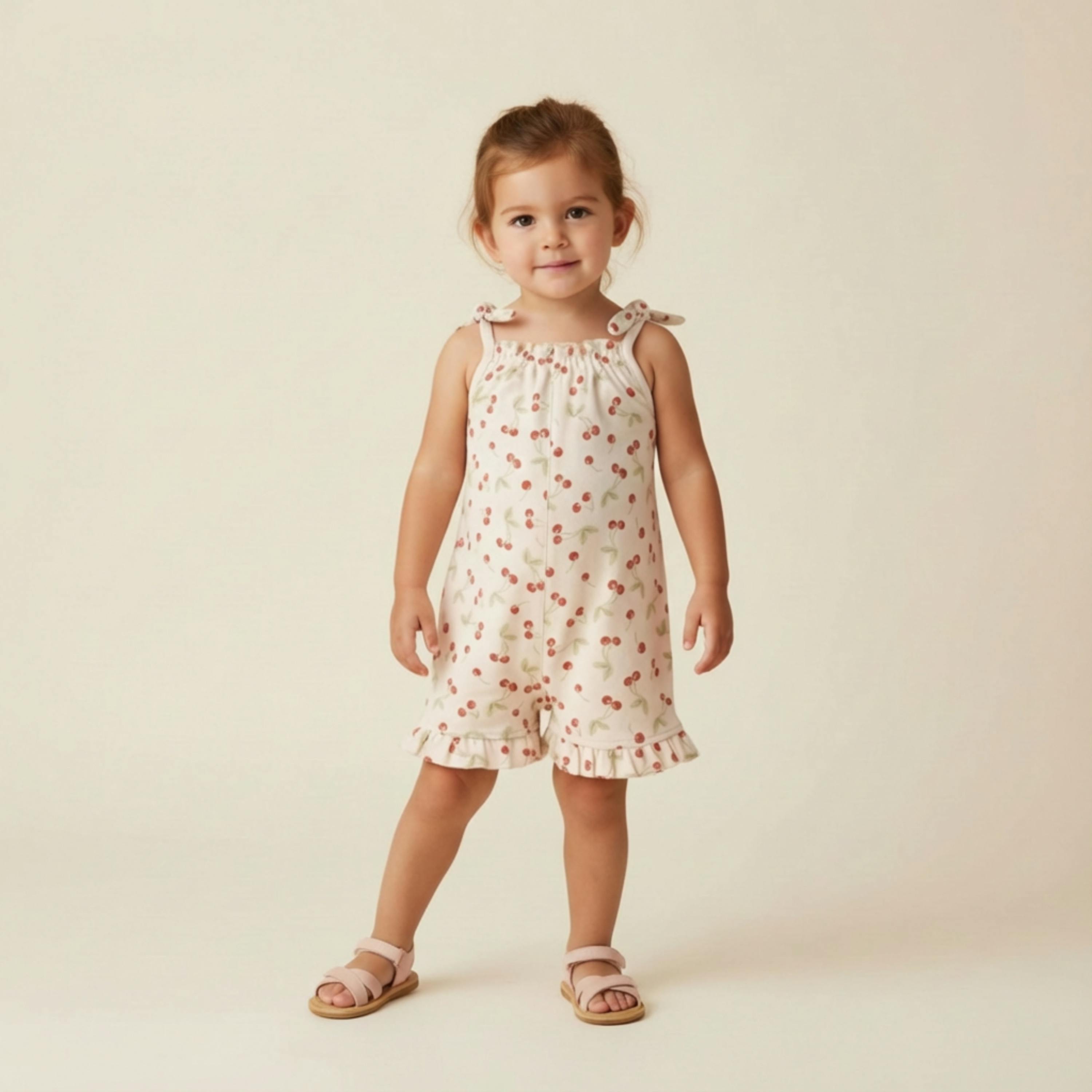 Organic Ruffle Jumpsuit - Cherry