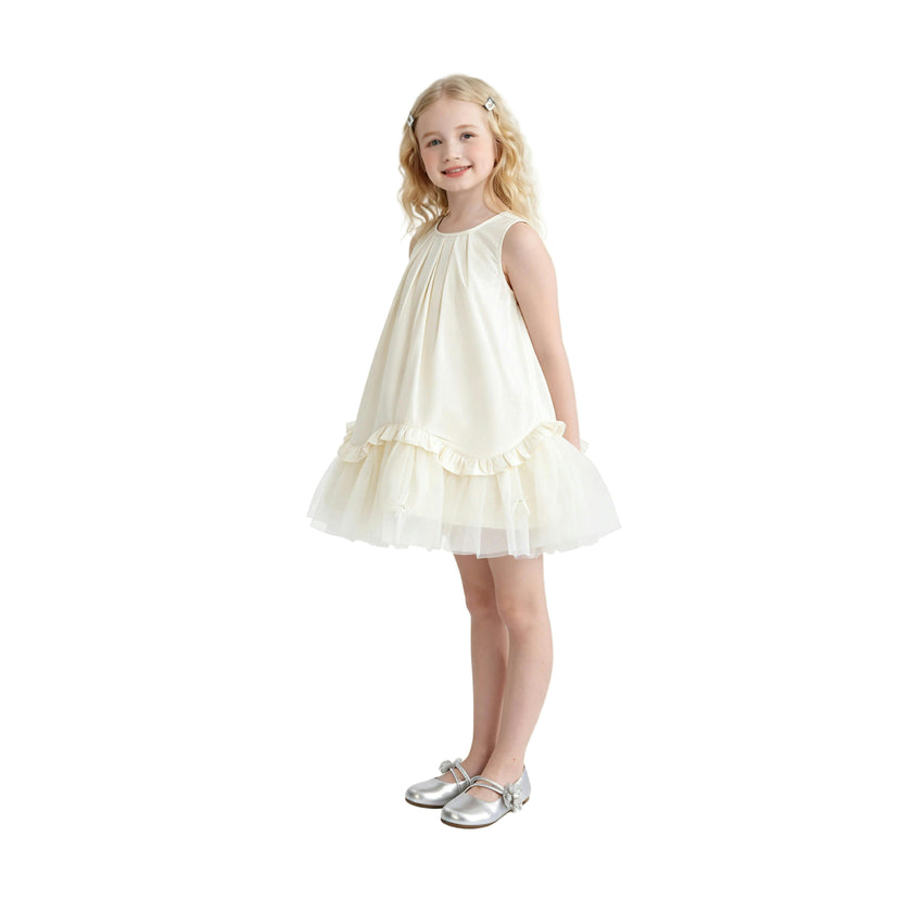 Cream Empressa Pleated Tulle Party Dress