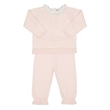 Rose Ruffle Collar Diamond Knit Set Pink