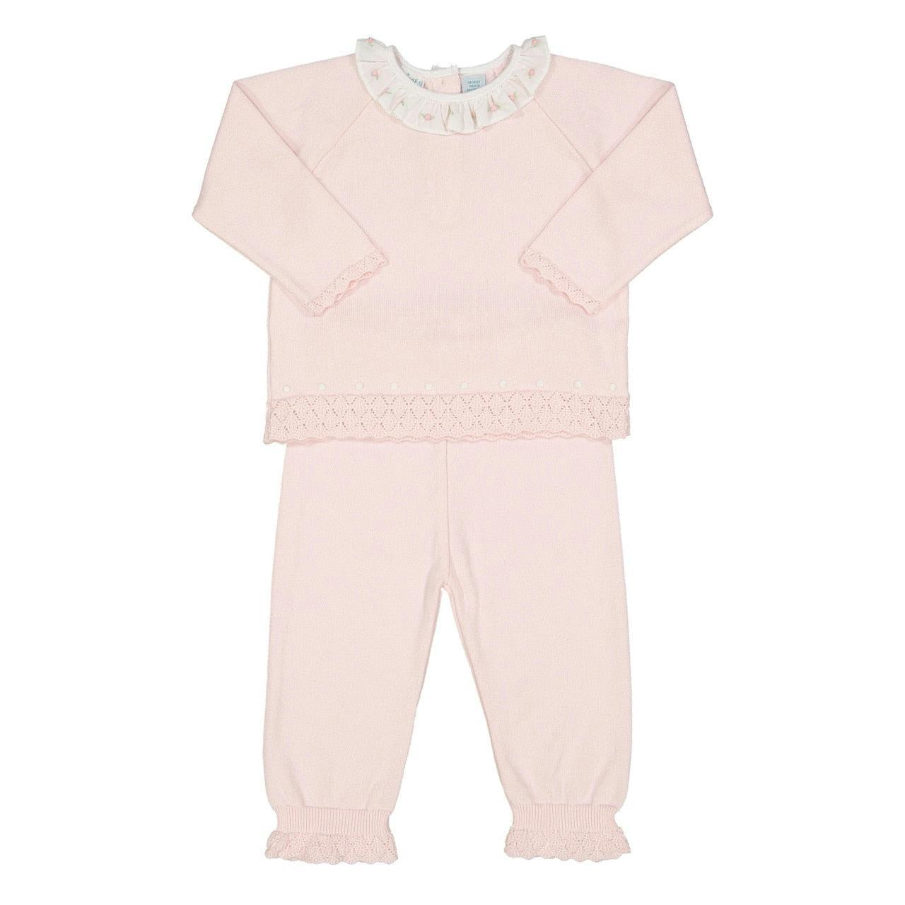 Rose Ruffle Collar Diamond Knit Set Pink