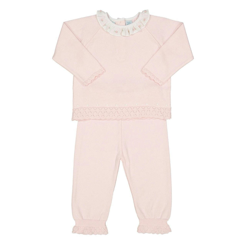 Rose Ruffle Collar Diamond Knit Set Pink