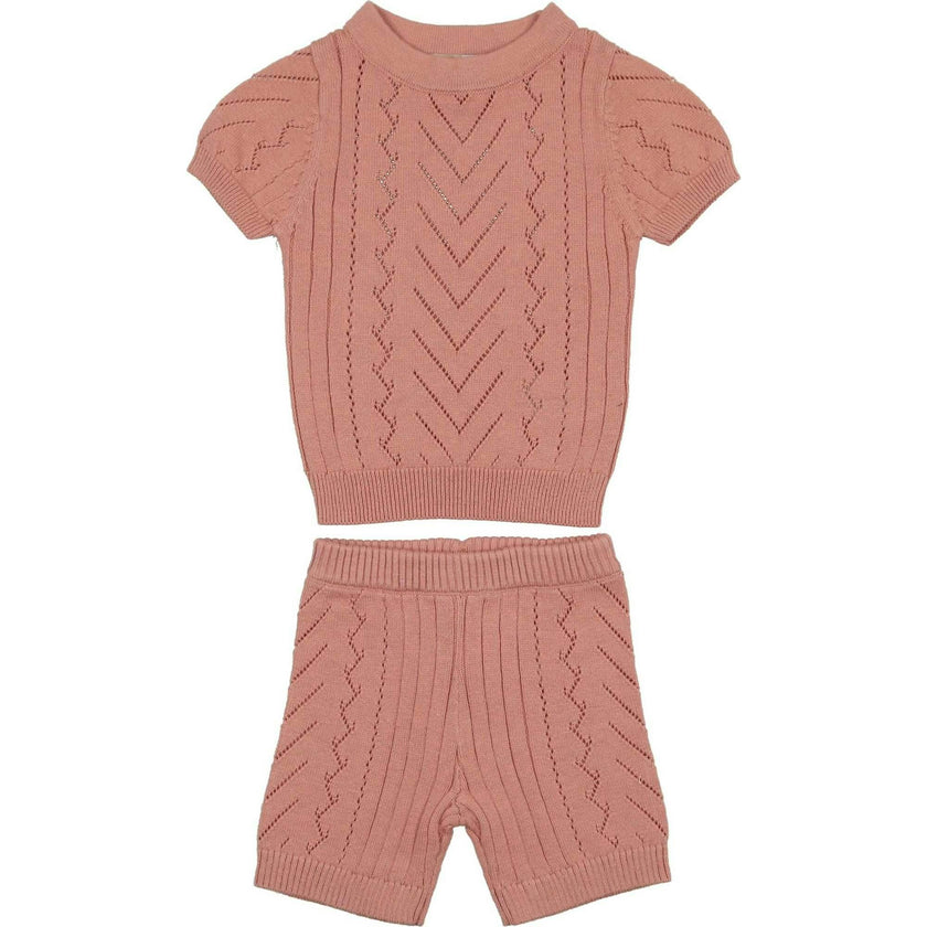 Girls Pretty Pointelle 2-Piece Top & Short Set
