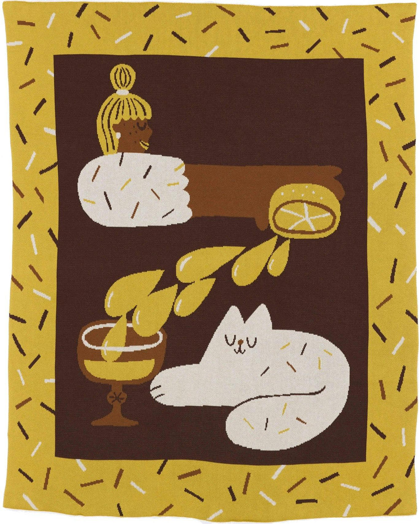 Cocktail Cat Knit Blanket