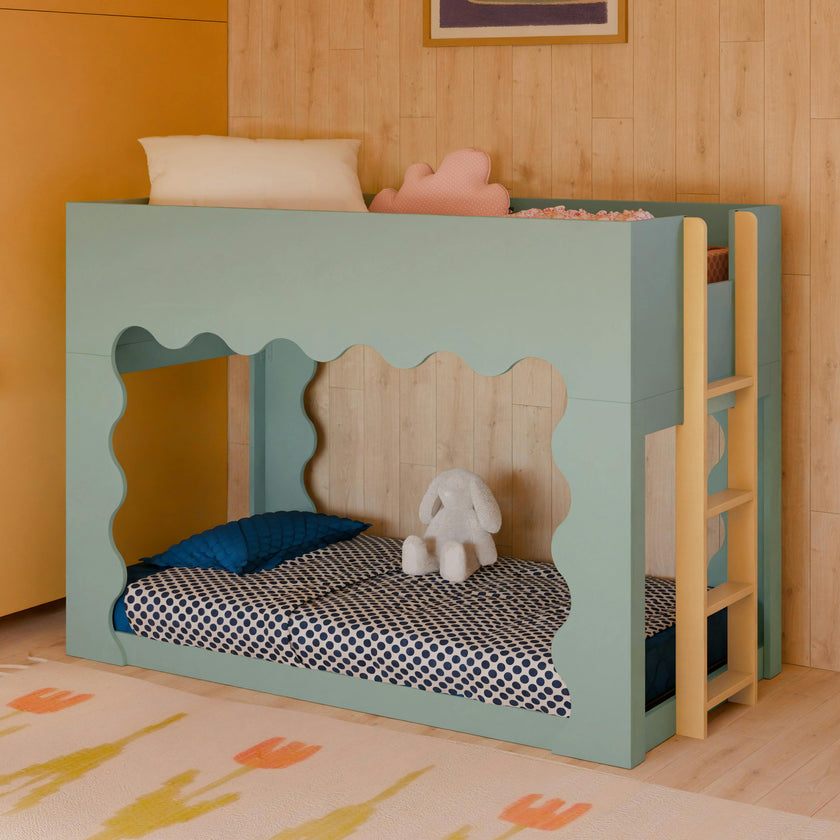 Lido Wave Convertible Low-Profile Bunk Bed in Light Sage/Honey