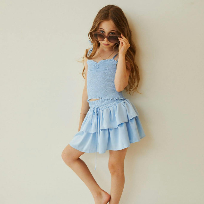 Georgia Pastel Blue Satin Smocked Top
