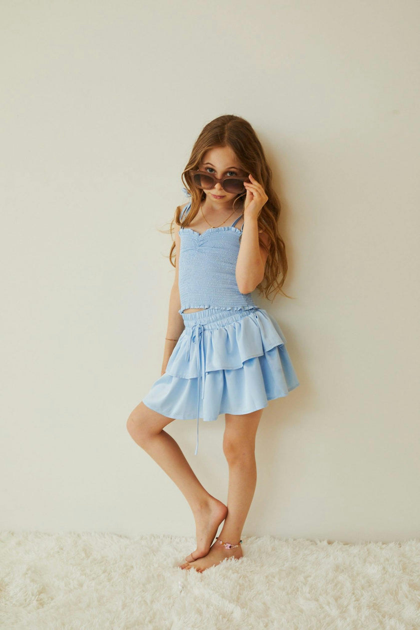 Willow Pastel Blue Satin Skort