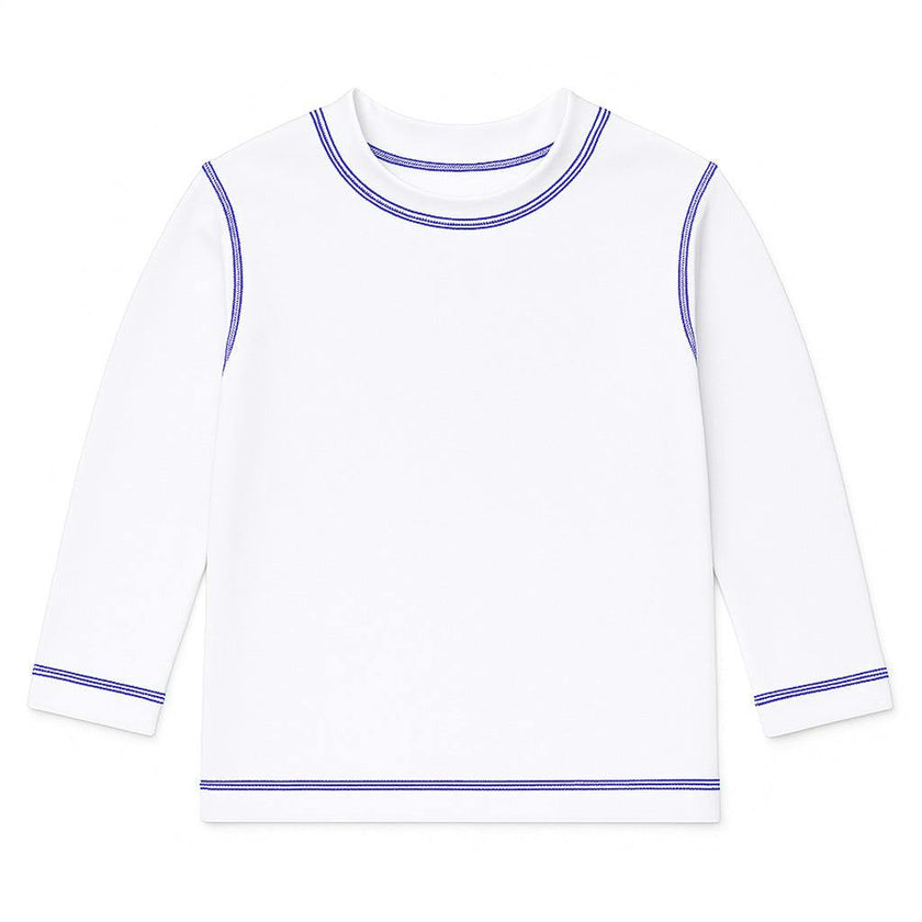 White and Royal Long Sleeve Rashguard with UPF 50